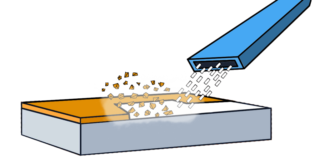 Dry Ice Blasting iamge showing pellets sublimating